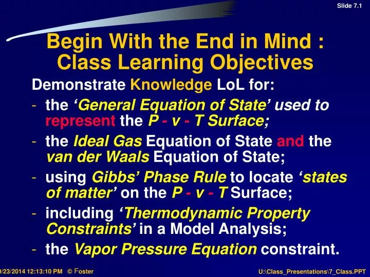 begin with the end in mind class learning objectives