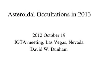 Asteroidal Occultations in 2013