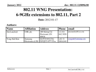 802.11 WNG Presentation: 6-9GHz extensions to 802.11, Part 2