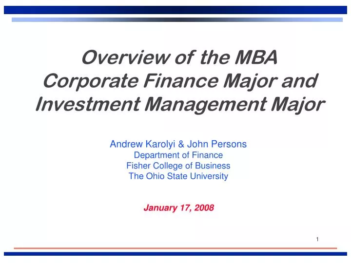 overview of the mba corporate finance major and investment management major