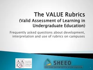 The VALUE Rubrics (Valid Assessment of Learning in Undergraduate Education)