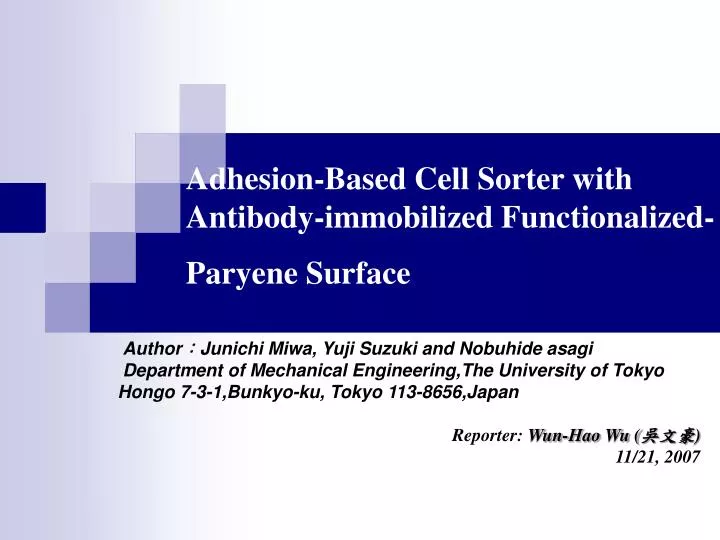 adhesion based cell sorter with antibody immobilized functionalized paryene surface