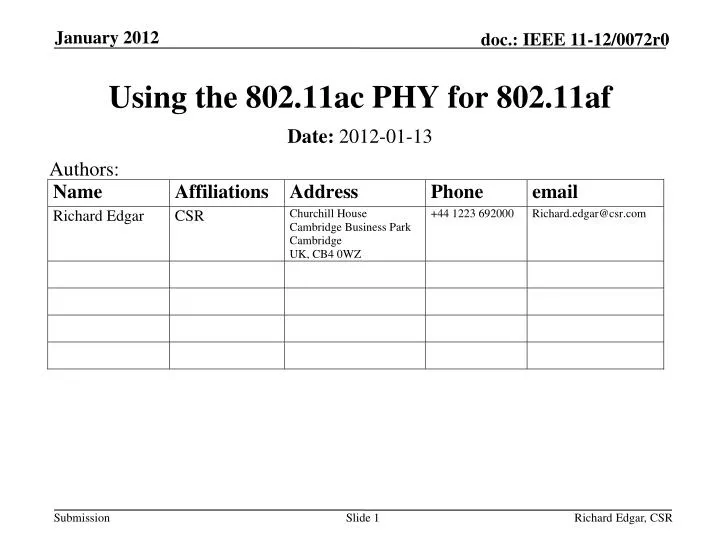 using the 802 11ac phy for 802 11af