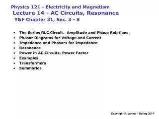 The Series RLC Circuit. Amplitude and Phase Relations Phasor Diagrams for Voltage and Current