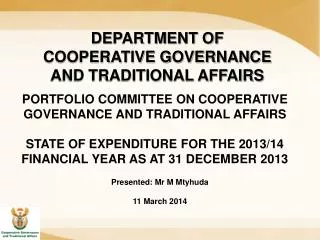 DEPARTMENT OF COOPERATIVE GOVERNANCE AND TRADITIONAL AFFAIRS