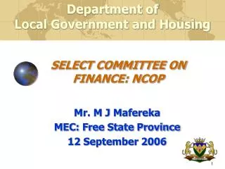 SELECT COMMITTEE ON FINANCE: NCOP