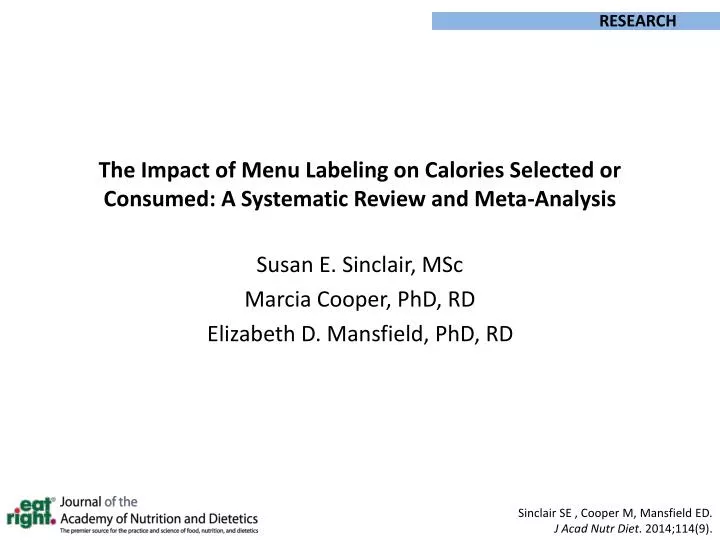 the impact of menu labeling on calories selected or consumed a systematic review and meta analysis