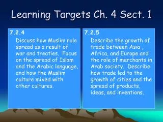 Learning Targets Ch. 4 Sect. 1