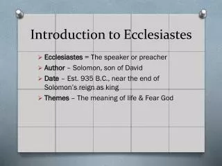 Introduction to Ecclesiastes