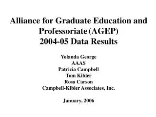 Alliance for Graduate Education and Professoriate (AGEP) 2004-05 Data Results Yolanda George