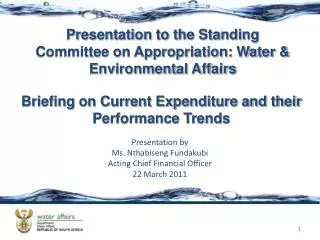 Presentation to the Standing Committee on Appropriation: Water &amp; Environmental Affairs