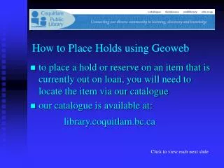 How to Place Holds using Geoweb
