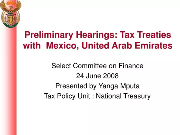 preliminary hearings tax treaties with mexico united arab emirates