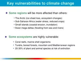Key vulnerabilities to climate change