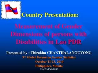 Measurement of Gender Dimensions of persons with Disabilities in Lao PDR