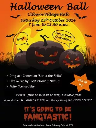 Halloween Ball Cliburn Village Hall Saturday 25 th October 2014 7 p.m. to 12.30 a.m.