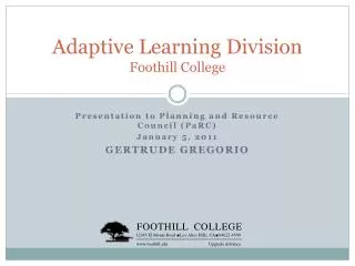 Adaptive Learning Division Foothill College