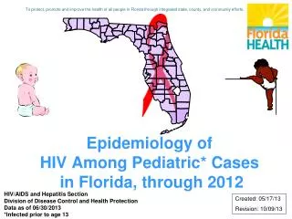 Epidemiology of HIV Among Pediatric* Cases in Florida, through 2012