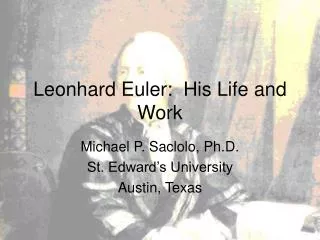 Leonhard Euler: His Life and Work
