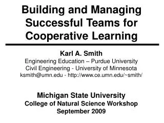 Building and Managing Successful Teams for Cooperative Learning