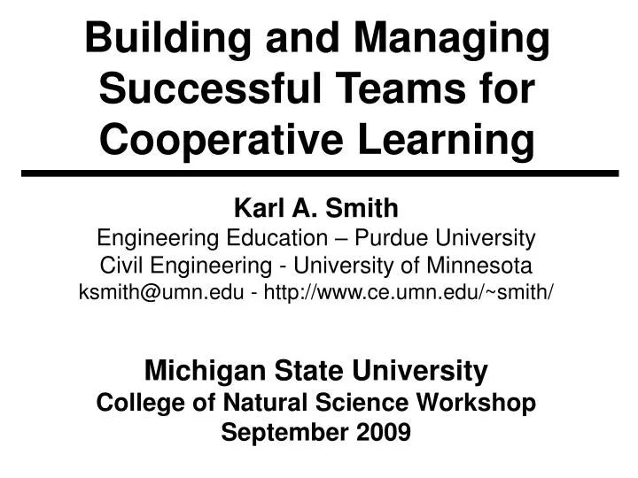 building and managing successful teams for cooperative learning