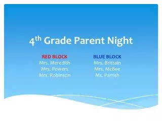4 th Grade Parent Night