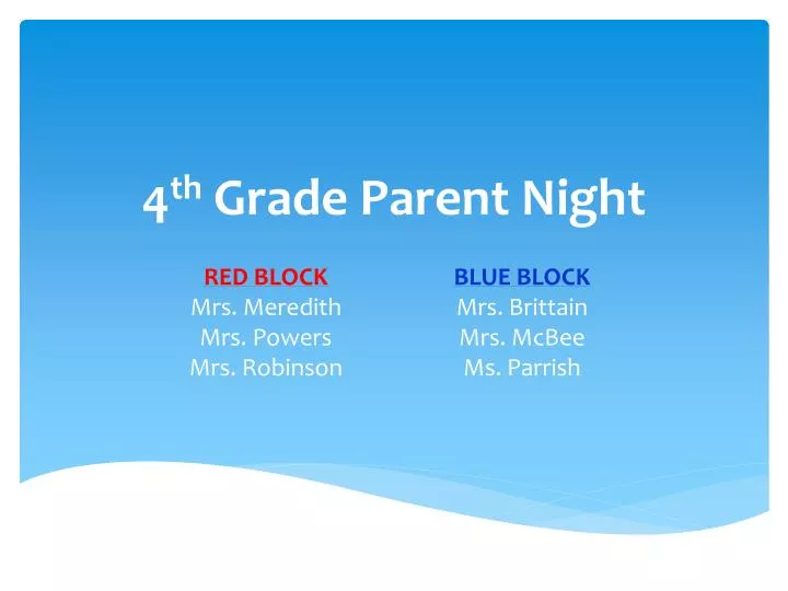 4 th grade parent night