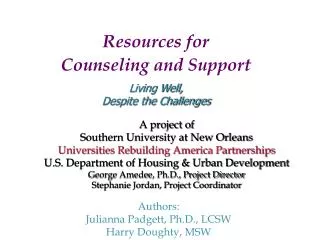 A project of Southern University at New Orleans Universities Rebuilding America Partnerships