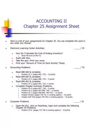 ACCOUNTING II Chapter 25 Assignment Sheet
