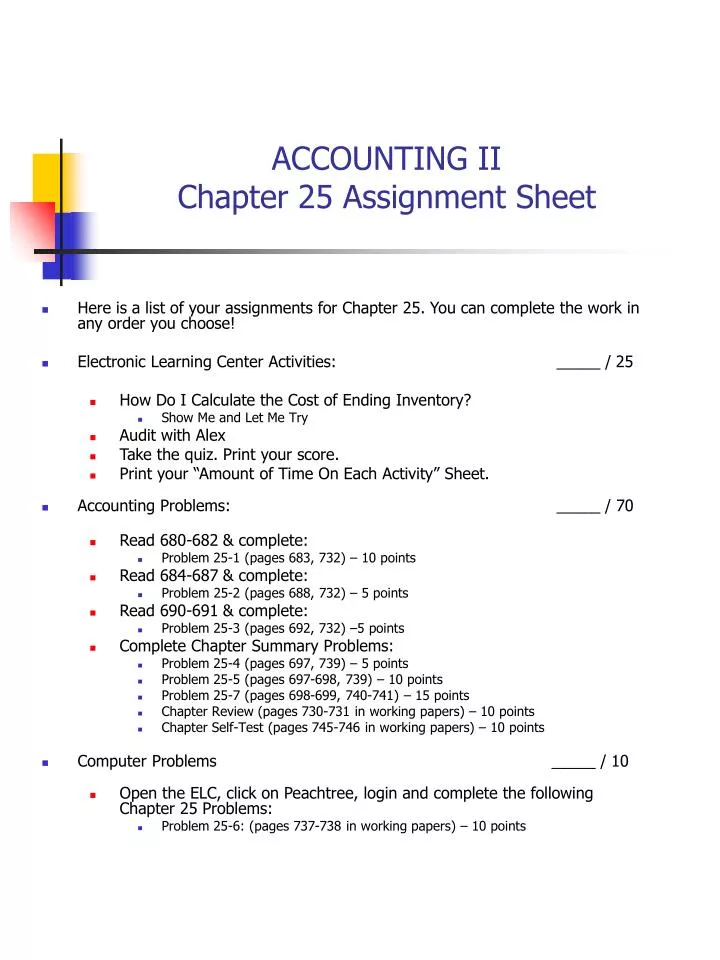 accounting ii chapter 25 assignment sheet