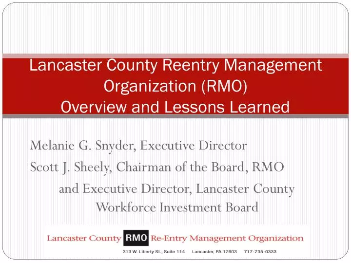 lancaster county reentry management organization rmo overview and lessons learned