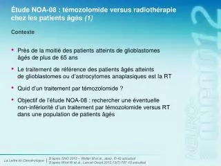 Étude NOA-08 : témozolomide versus radiothérapie chez les patients âgés (1)