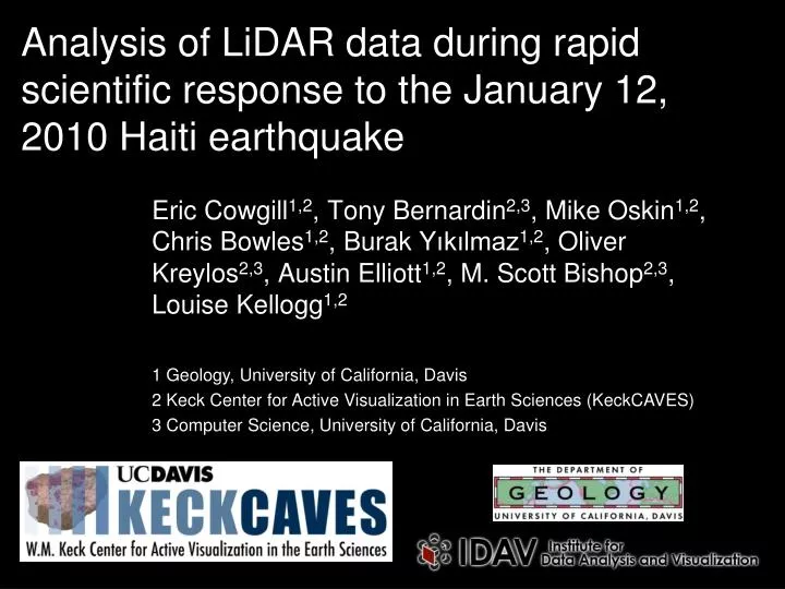 analysis of lidar data during rapid scientific response to the january 12 2010 haiti earthquake