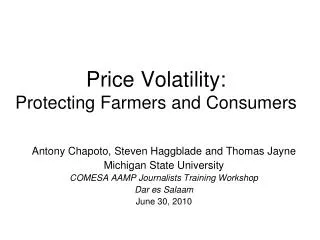 Price Volatility: Protecting Farmers and Consumers