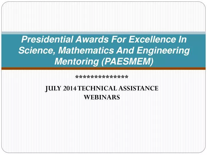presidential awards for excellence in science mathematics and engineering mentoring paesmem