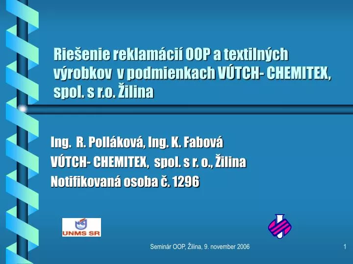 rie enie reklam ci oop a textiln ch v robkov v podmienkach v tch chemitex spol s r o ilina