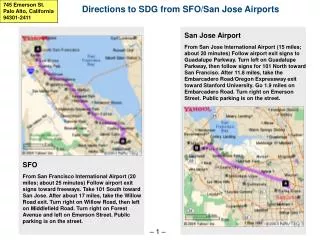 Directions to SDG from SFO/San Jose Airports