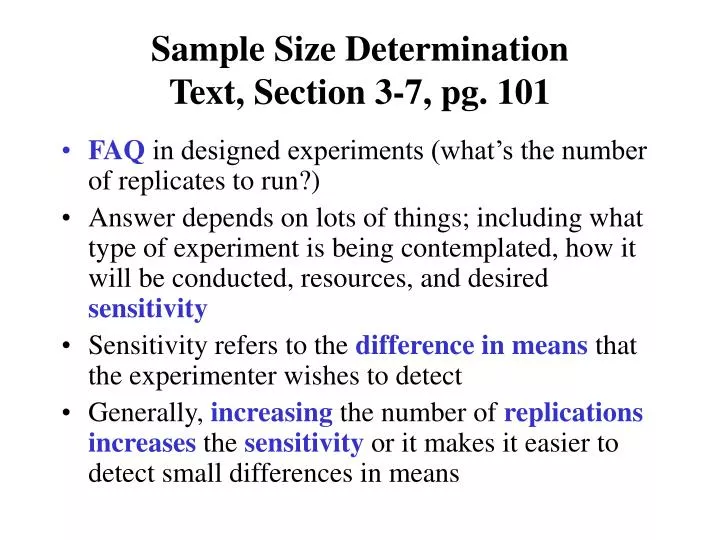 sample size determination text section 3 7 pg 101