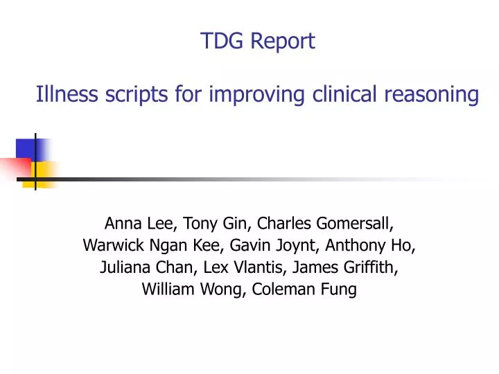 tdg report illness scripts for improving clinical reasoning