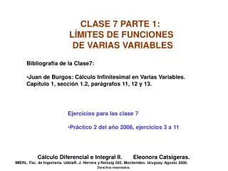 CLASE 7 PARTE 1: LÍMITES DE FUNCIONES DE VARIAS VARIABLES