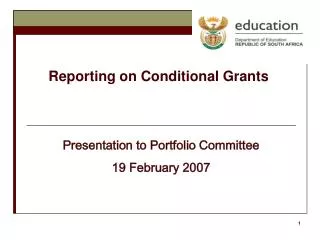 Reporting on Conditional Grants