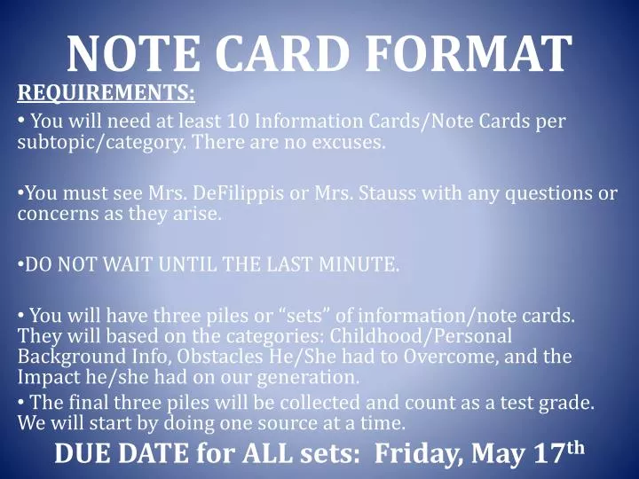 note card format