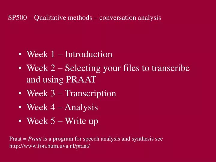 sp500 qualitative methods conversation analysis