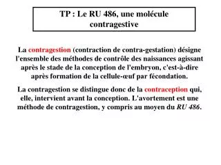 TP : Le RU 486, une molécule contragestive
