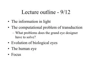 Lecture outline - 9/12