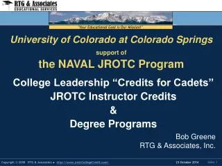 University of Colorado at Colorado Springs support of the NAVAL JROTC Program