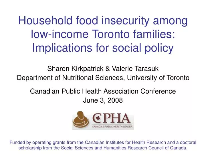 household food insecurity among low income toronto families implications for social policy
