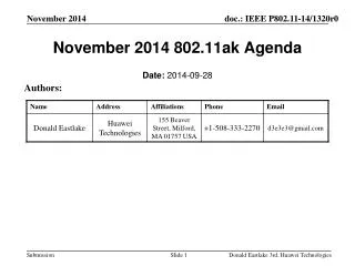 November 2014 802.11ak Agenda