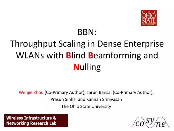 bbn throughput scaling in dense enterprise wlans with b lind b eamforming and n ulling