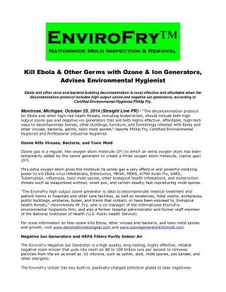 Kill Ebola & Other Germs with Ozone & Ion Generators, Advise